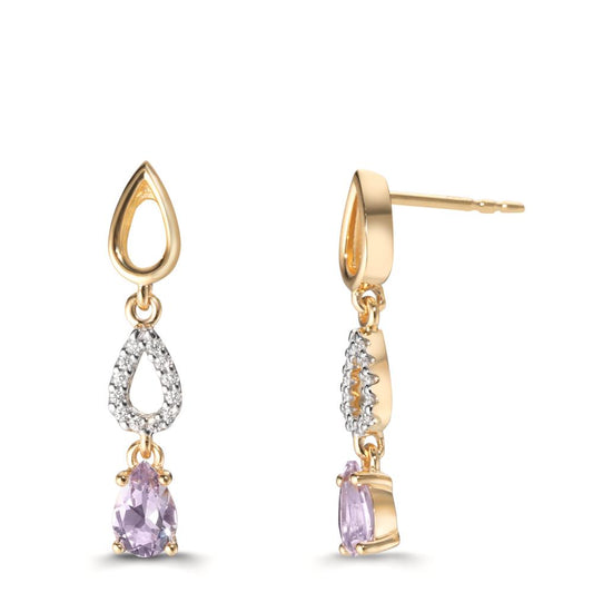 Ohrhänger 750/18 K Gelbgold Diamant 0.08 ct, 24 Steine, w-si, Amethyst 2 Steine