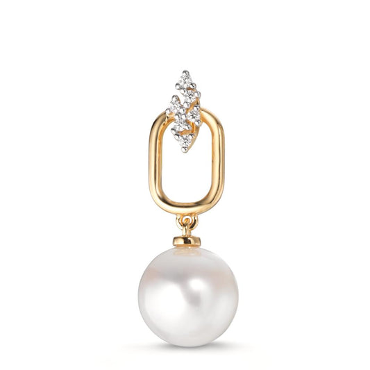 Anhänger 750/18 K Gelbgold Diamant 0.05 ct, 6 Steine, w-si Süsswasserzuchtperle 9.5-10 mm