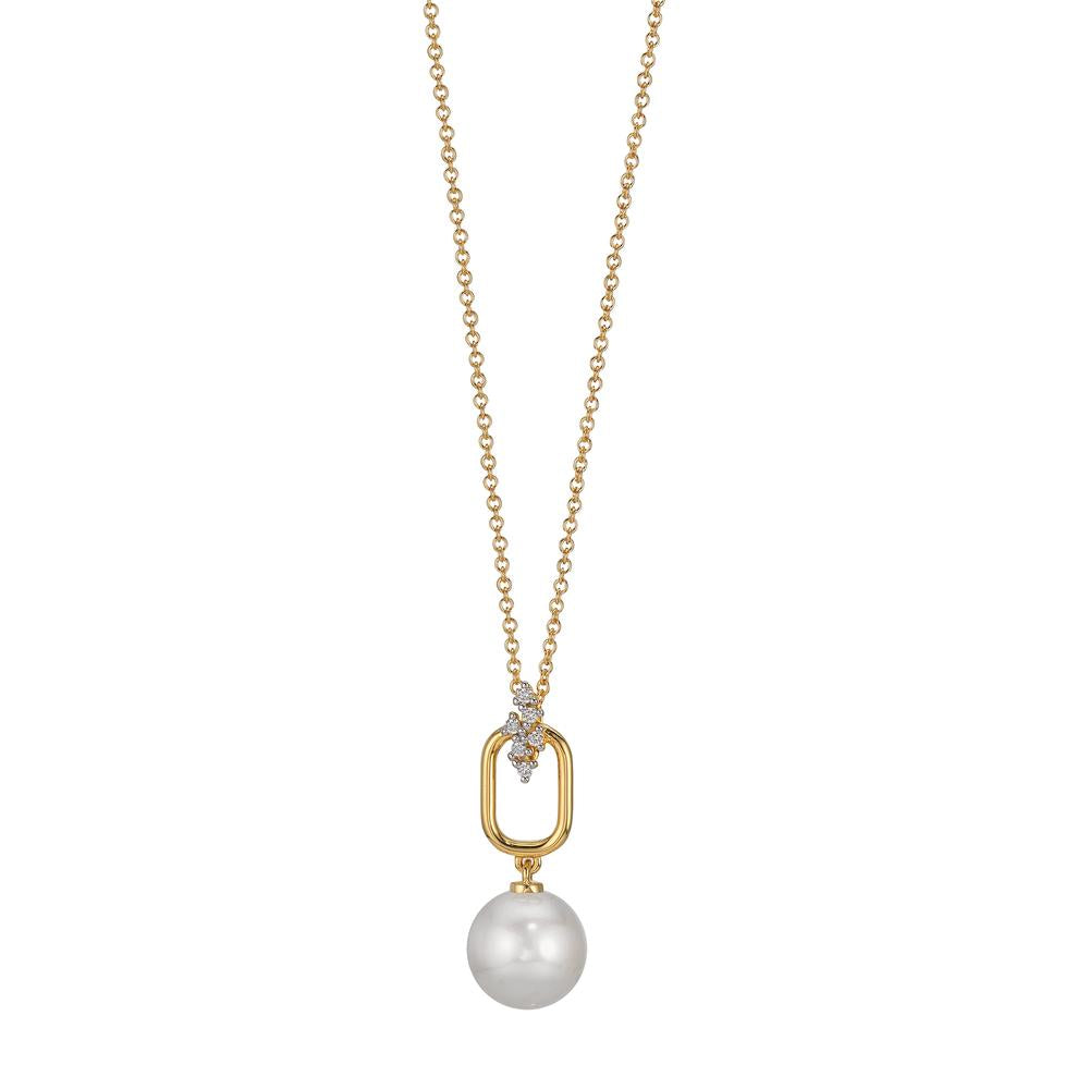 Anhänger 750/18 K Gelbgold Diamant 0.05 ct, 6 Steine, w-si Süsswasserzuchtperle 9.5-10 mm