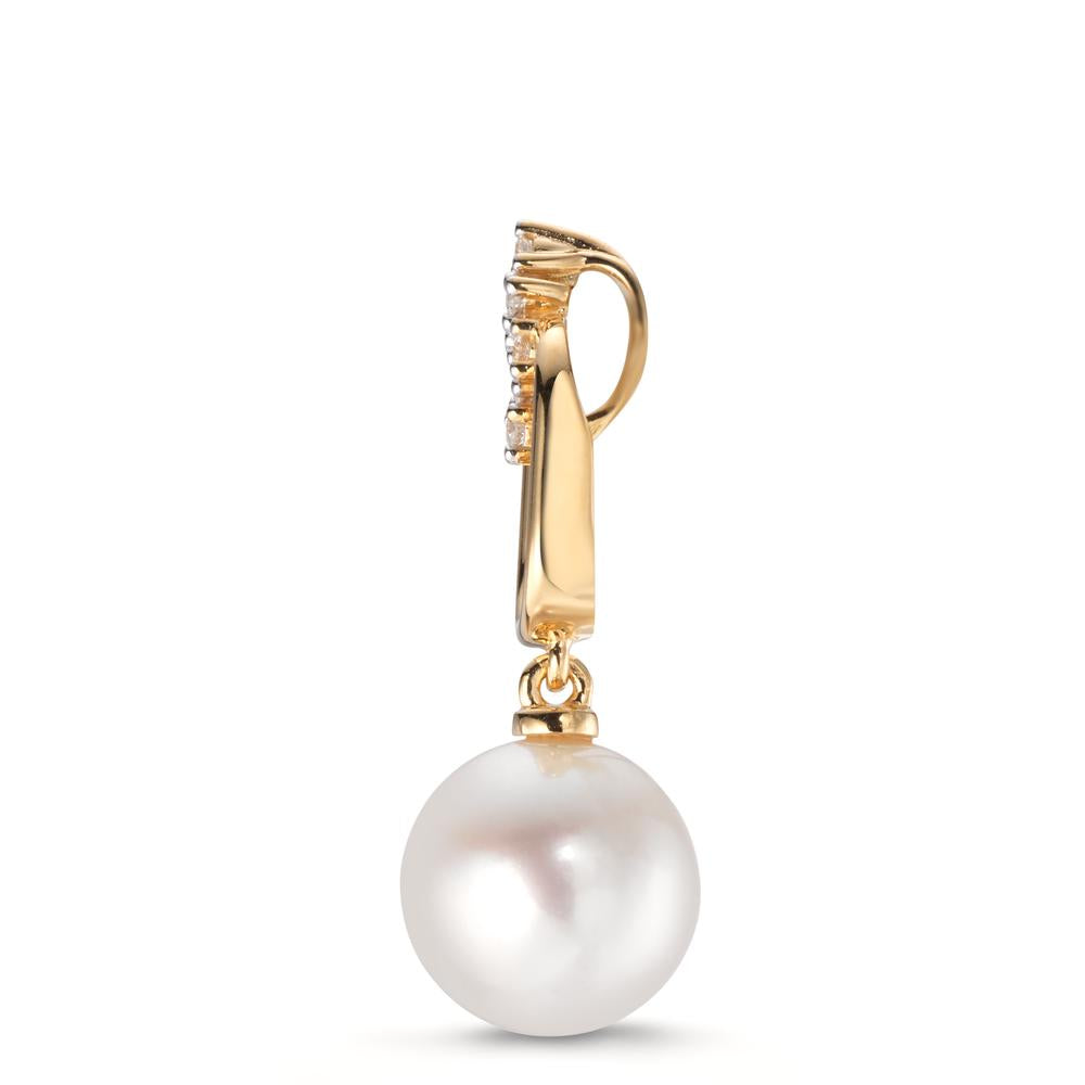 Anhänger 750/18 K Gelbgold Diamant 0.05 ct, 6 Steine, w-si Süsswasserzuchtperle 9.5-10 mm