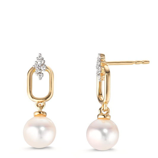 Ohrhänger 750/18 K Gelbgold Diamant 0.05 ct, 12 Steine, w-si Süsswasserzuchtperle, 2 Perlen 7-7.5 mm