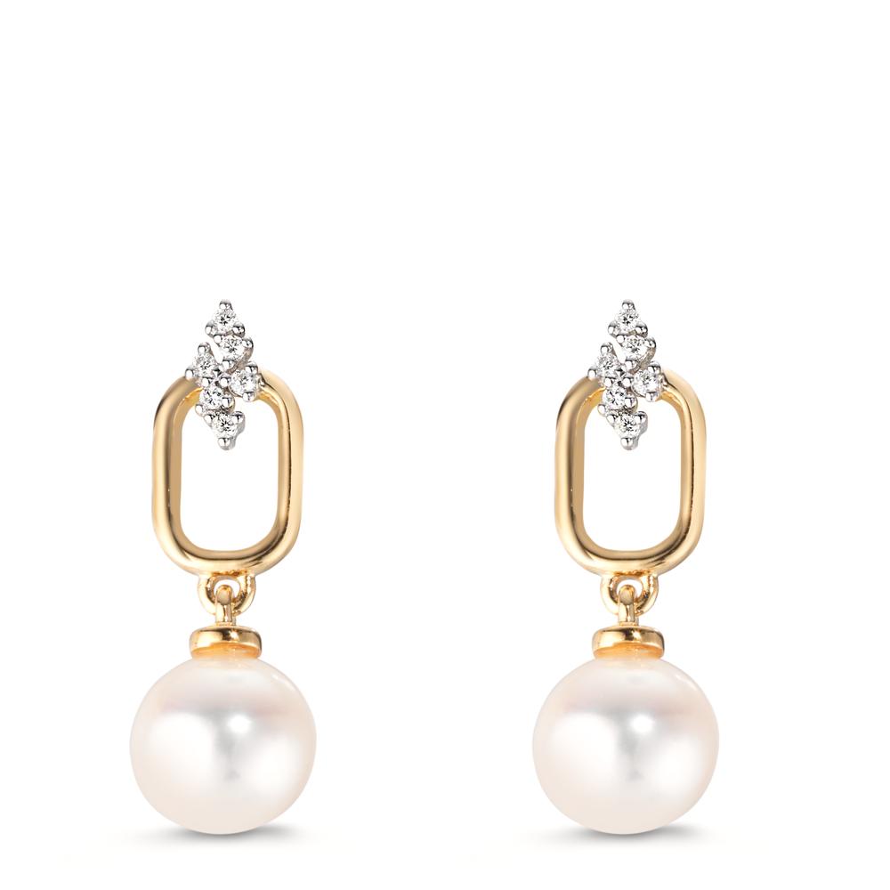 Ohrhänger 750/18 K Gelbgold Diamant 0.05 ct, 12 Steine, w-si Süsswasserzuchtperle, 2 Perlen 7-7.5 mm