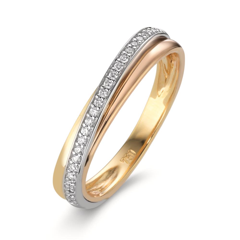 Fingerring 750/18 K Gelbgold, 750/18 K Weissgold, 750/18 K Rotgold Diamanten 0.10 ct, w-si