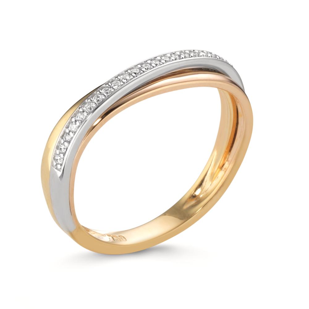 Fingerring 750/18 K Gelbgold, 750/18 K Weissgold, 750/18 K Rotgold Diamanten 0.10 ct, w-si