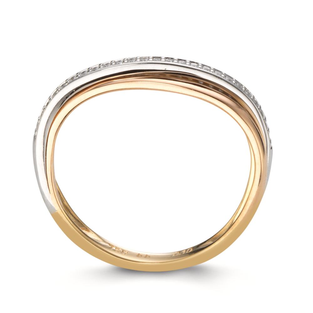 Fingerring 750/18 K Gelbgold, 750/18 K Weissgold, 750/18 K Rotgold Diamanten 0.10 ct, w-si