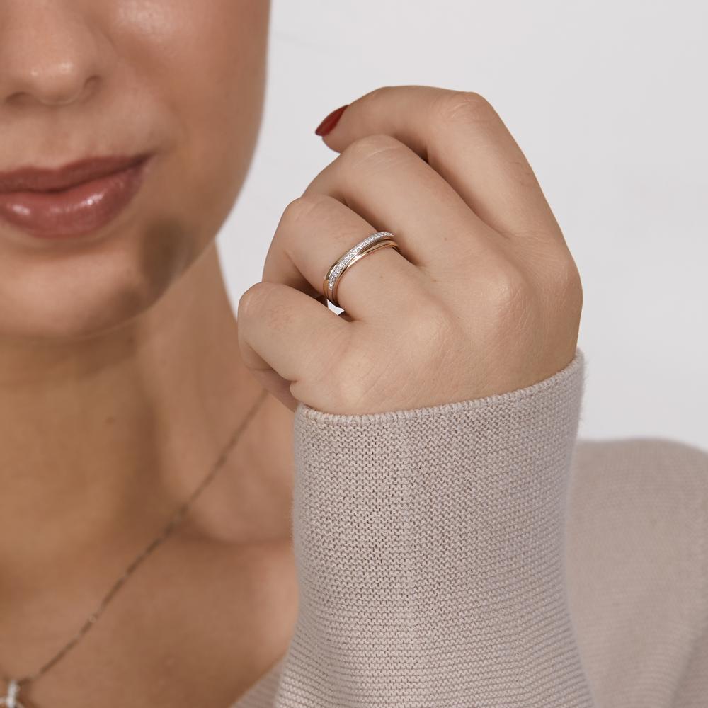 Fingerring 750/18 K Gelbgold, 750/18 K Weissgold, 750/18 K Rotgold Diamanten 0.10 ct, w-si