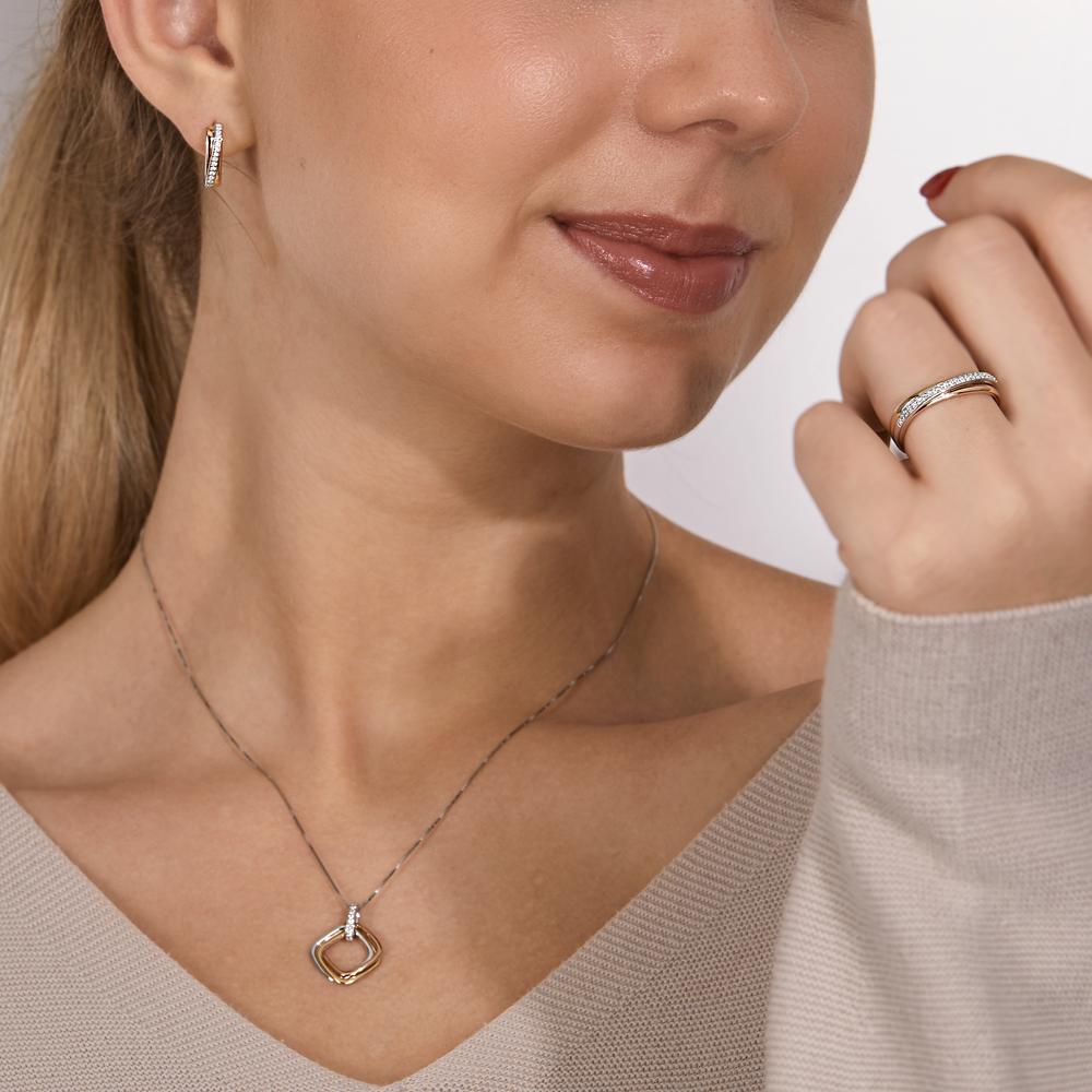 Anhänger 750/18 K Gelbgold, 750/18 K Weissgold, 750/18 K Rotgold Diamant 0.045 ct, 9 Steine, w-si Ø15 mm