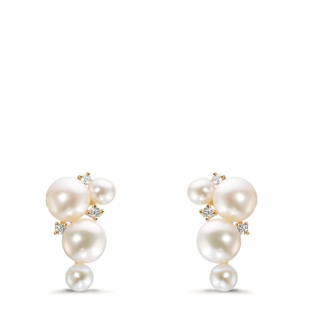 Ohrhänger 750/18 K Gelbgold Diamanten 0.09 ct, w-si Süsswasserzuchtperle, 8 Perlen 3.5-5.5 mm