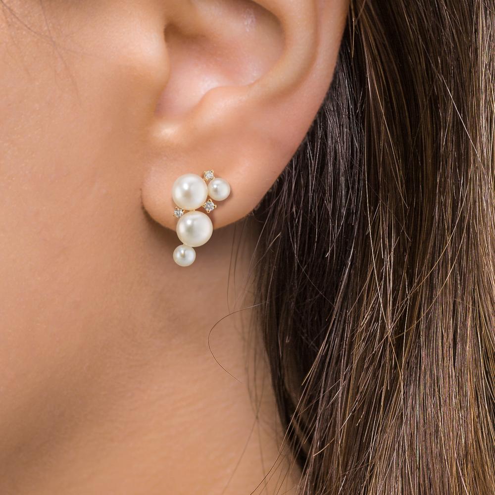 Ohrhänger 750/18 K Gelbgold Diamanten 0.09 ct, w-si Süsswasserzuchtperle, 8 Perlen 3.5-5.5 mm