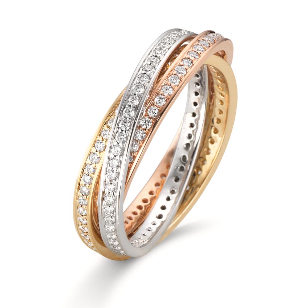 Fingerring 750/18 K Weissgold, 750/18 K Gelbgold, 750/18 K Rotgold Diamanten 0.76 ct, w-si
