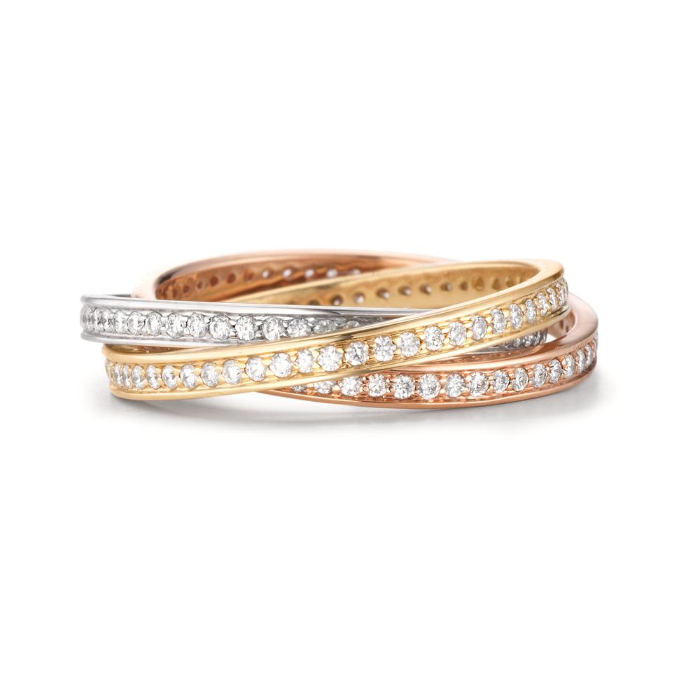 Fingerring 750/18 K Weissgold, 750/18 K Gelbgold, 750/18 K Rotgold Diamanten 0.76 ct, w-si