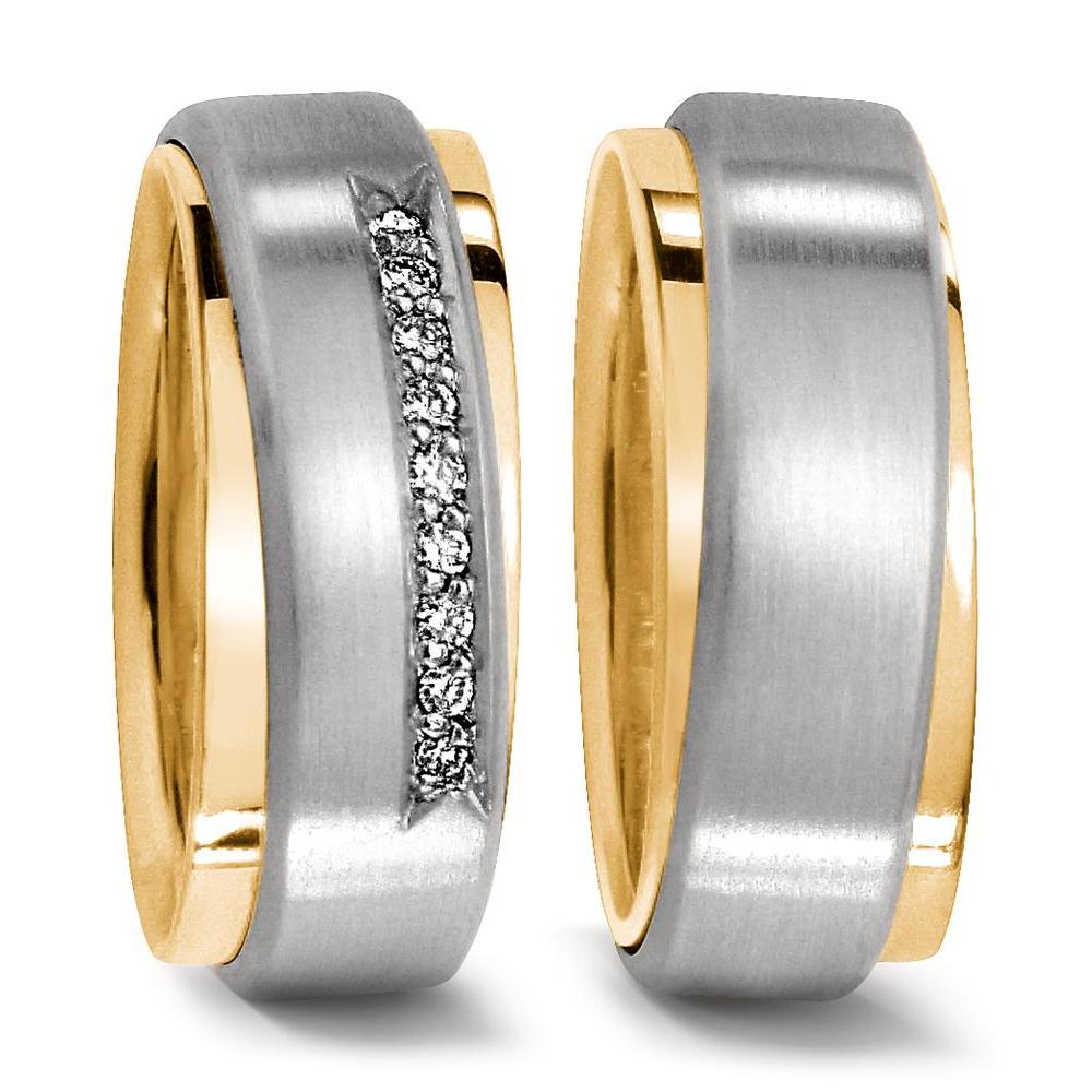 Partnerring 750/18 K Gelbgold, 750/18 K Weissgold Diamant 0.09 ct, 9 Steine, w-vsi-551808