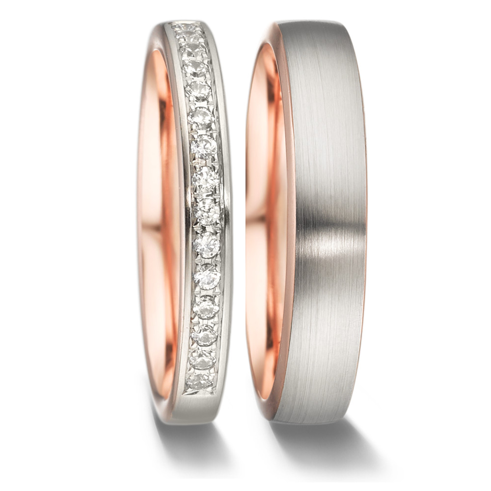 Memory Ring 750/18 K Rotgold, 750/18 K Weissgold Diamant 0.15 ct, 15 Steine, tw-vsi-586930