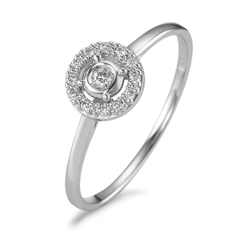 Solitär Ring 375/9 K Weissgold Diamant 0.09 ct, Brillantschliff, w-si-594914