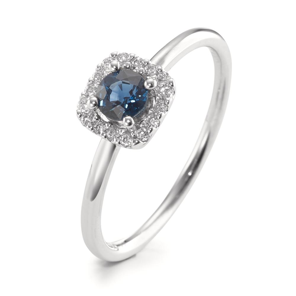 Solitär Ring 750/18 K Weissgold Saphir blau, Diamant weiss, 0.07 ct, 12 Steine, w-si-594953