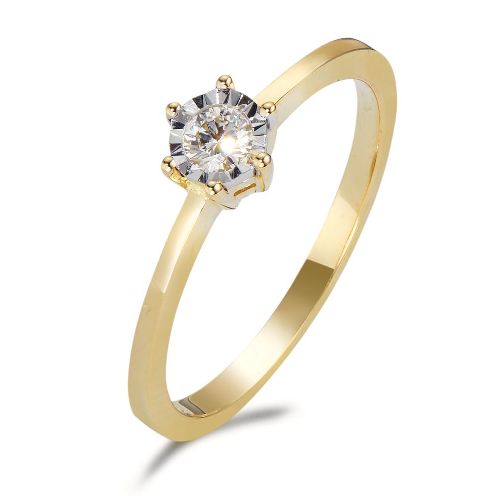 Solitär Ring 750/18 K Gelbgold Diamant 0.10 ct, w-si bicolor-597579