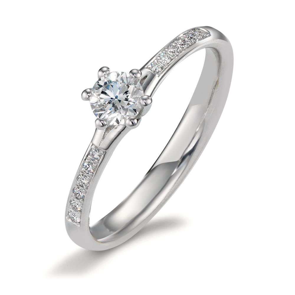 Solitär Ring 750/18 K Weissgold Diamant 0.364 ct, 13 Steine, w-si, GIA-603821