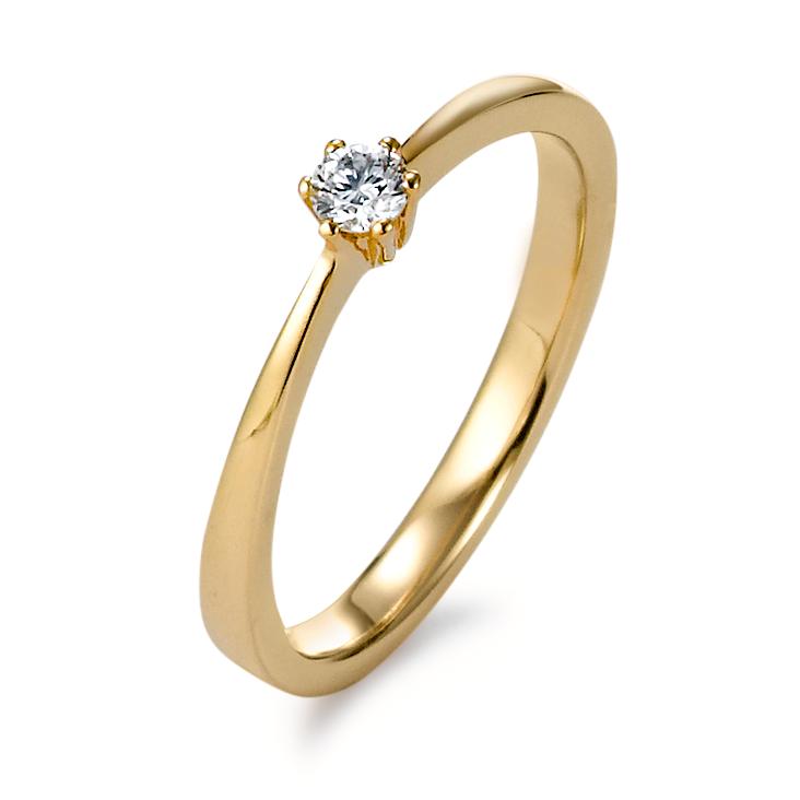 Solitär Ring 750/18 K Gelbgold Diamant 0.10 ct, w-si-603846