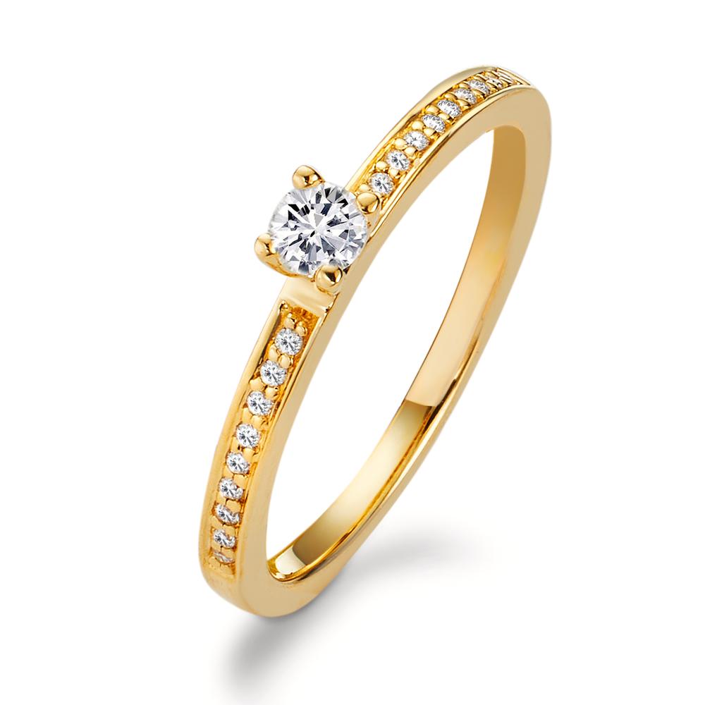 Solitär Ring 750/18 K Gelbgold Diamant weiss, 0.20 ct, 19 Steine, Brillantschliff, w-si Ø3 mm-606482